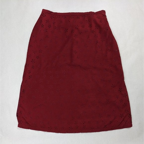 Coldwater Creek Dresses & Skirts - Coldwater Creek Red Floral Eyelet Slit Skirt 2X